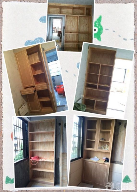 跟之前图纸设计得稍微有点出入，因为考虑到门槛比较低，撤销了门那里的吊柜，内部增加了一个保险柜。值得一提的是，木工师傅特地做了一个收纳格，这个特费手工，还加上后期的打磨。相信喷上油漆之后一定更美。做了两个柜子，一个大衣柜，一个小衣柜。亮点就是左下角的抽屉柜，可以放置一些贵重物品，我觉得我们家特漂亮的就是柜门，妈妈很有心的在每块门板上加了木条做造型。让平淡无奇的门板提升一个档次。后期加上白色油漆和门把手会更加漂亮。