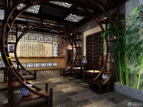 过道背景墙 中式会所设计