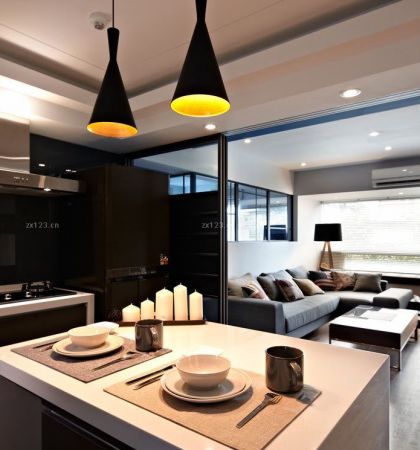 130平米简约风格开放式厨房吧台装修设计