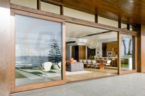 玻璃推拉门效果图 卡其色门框