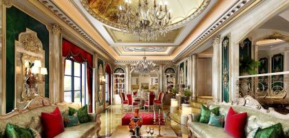 法式别墅客厅圆形吊顶装修设计图赏析