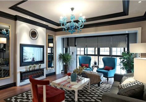 富乐领江100㎡现代风格三居室装修案例