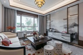  2020新中式风格客厅装修图片 纯色窗帘装修效果图片 2020简单纯色窗帘布艺