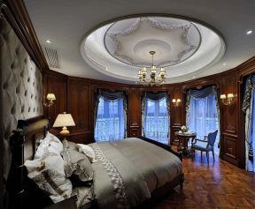  2020美式风格卧室设计 卧室圆形吊顶图片  2020美式卧室飘窗图片