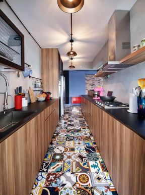 混搭厨房装修效果图 一字型厨房设计图 