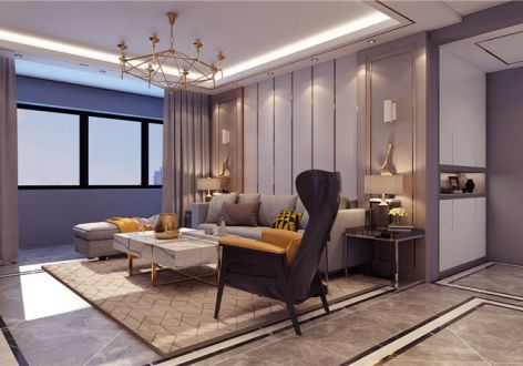 中冶上河湾港式轻奢风格142平4居室装修效果图