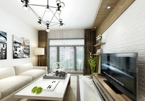 桃花岛现代简约90平米三居室装修案例