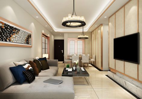 富林山庄现代简约90平米三居室装修案例