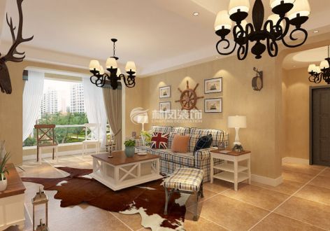 世茂五里河155平米三居室田园风格装修设计效果图