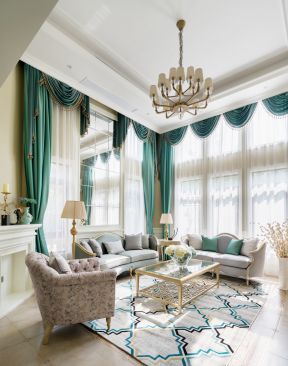 简美客厅效果图 简美客厅图 简美客厅窗帘 别墅客厅装修 