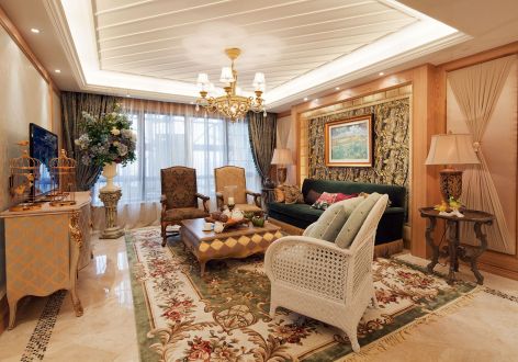 旭辉铂宸府美式田园风145平米三室两厅两卫装修效果案例