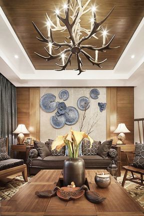 客厅吊顶设计效果图 客厅生态木吊顶 
