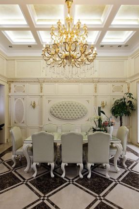 欧式餐桌背景墙 餐厅格栅吊顶效果图