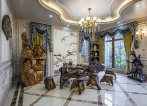 别墅茶室装修效果图 根雕茶几图片大全