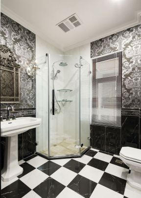 别墅卫生间装修图片大全 黑白地砖装修效果图片