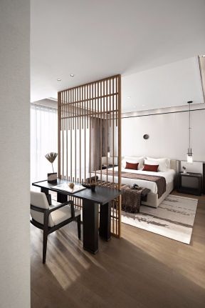 卧室书房隔断装修效果图 新中式卧室装饰效果图