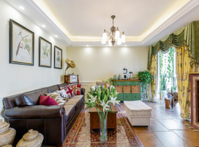 田园风格客厅装修 田园客厅窗帘效果图