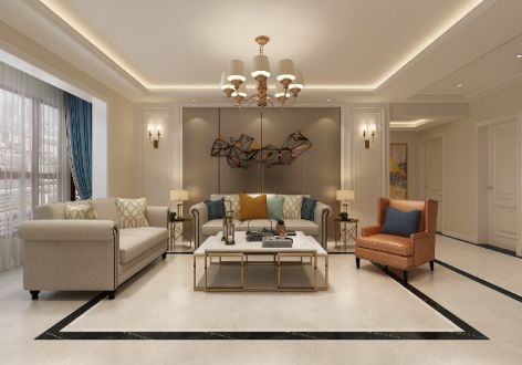 三汇&middot;人和山水轻奢风格三居装修案例