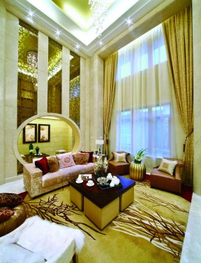 别墅客厅窗帘装修效果图 东南亚风格别墅设计图片 东南亚风格别墅效果图