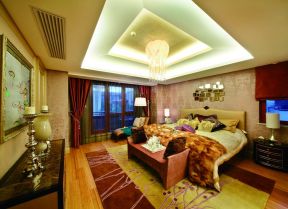 主卧室吊顶 东南亚风格卧室背景墙装修 东南亚风格卧室