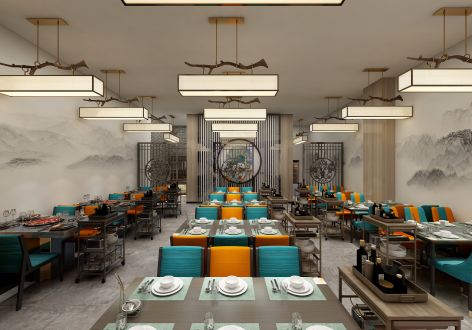 惠州潮派围炉餐厅新中式风格380平米装修案例