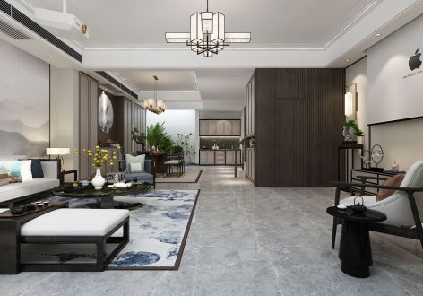 龙山希思庄园300平新中式风格装修案例