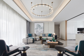 现代轻奢客厅效果图 大平层客厅背景墙设计图片