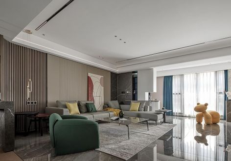 山钢新天地120平三居室现代风格装修案例