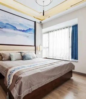 123平米新中式风格三室两厅卧室装修效果图