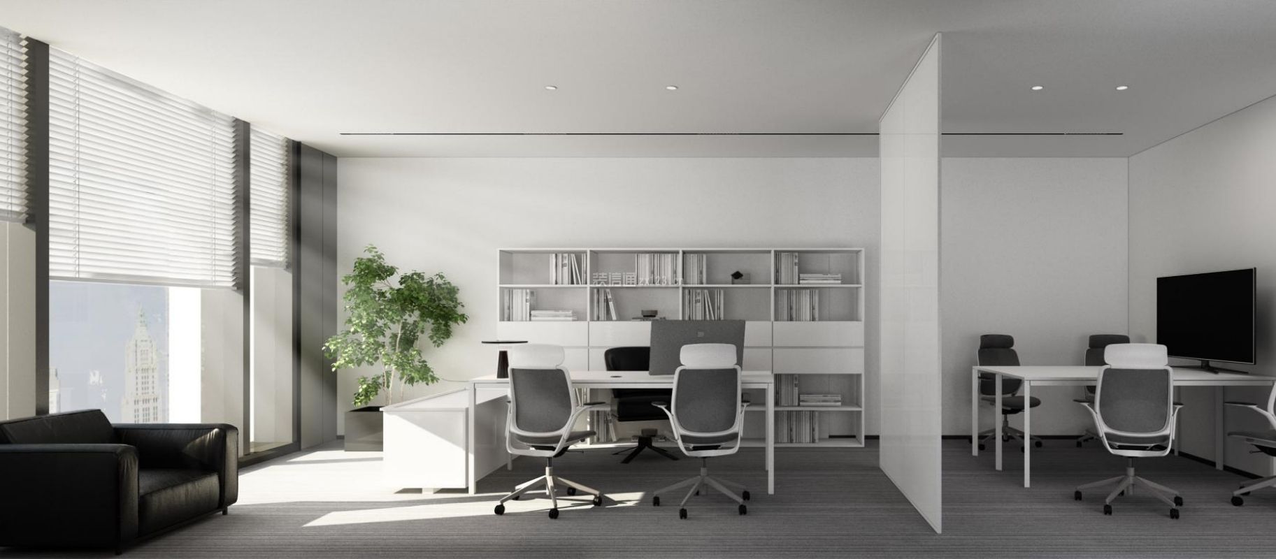 洽谈室效果图玻璃隔断 洽谈区设计